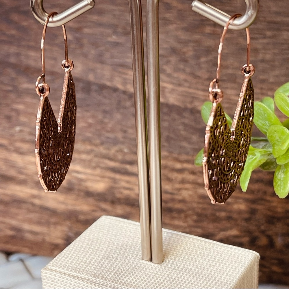 BOHO EARRINGS Open filigree FAN earrings Rose Gold Hoop versatile Southwestern - Picture 3 of 8